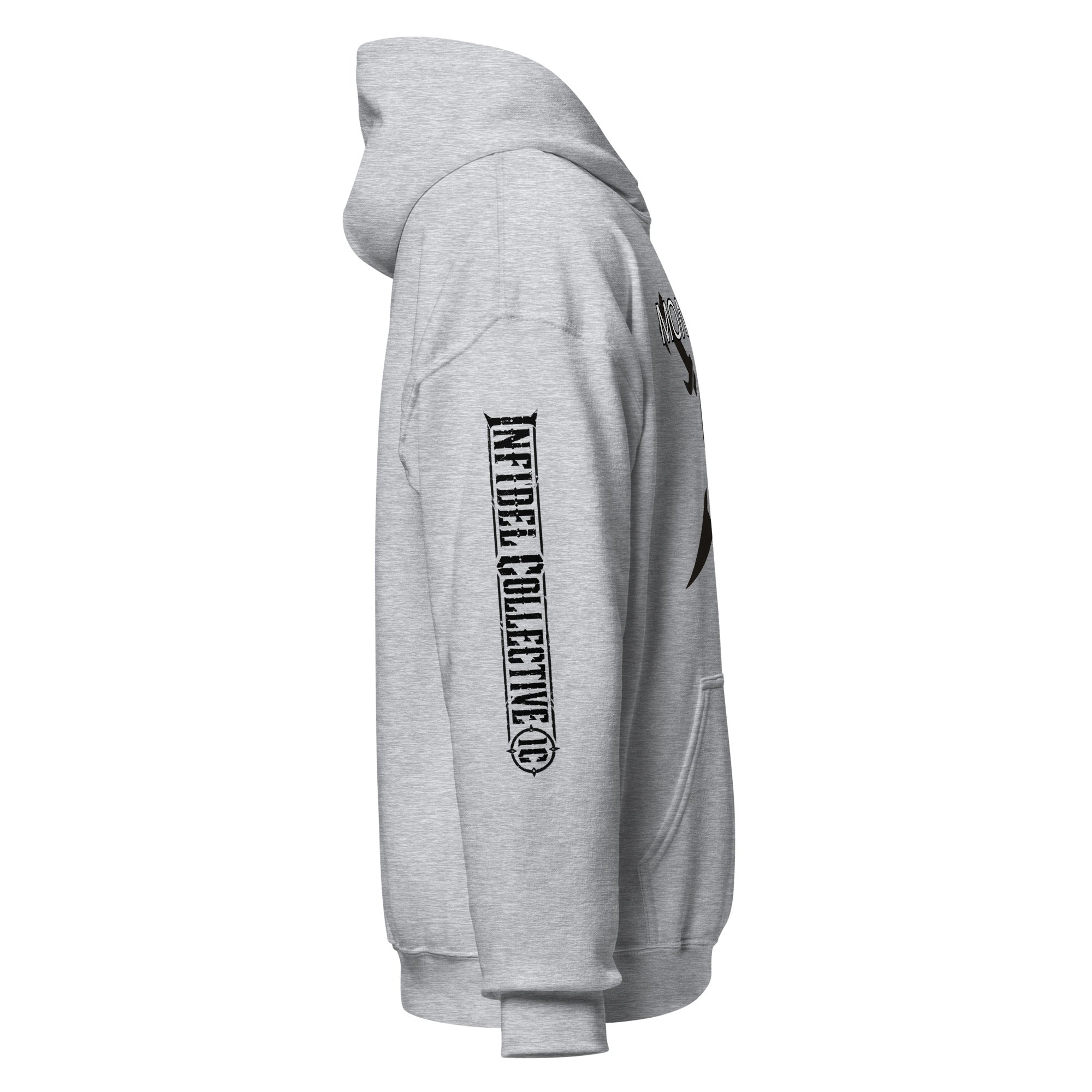 Molon Labe Spartan helmet crossed swords front print sport gray hoodie from Infidel Collective