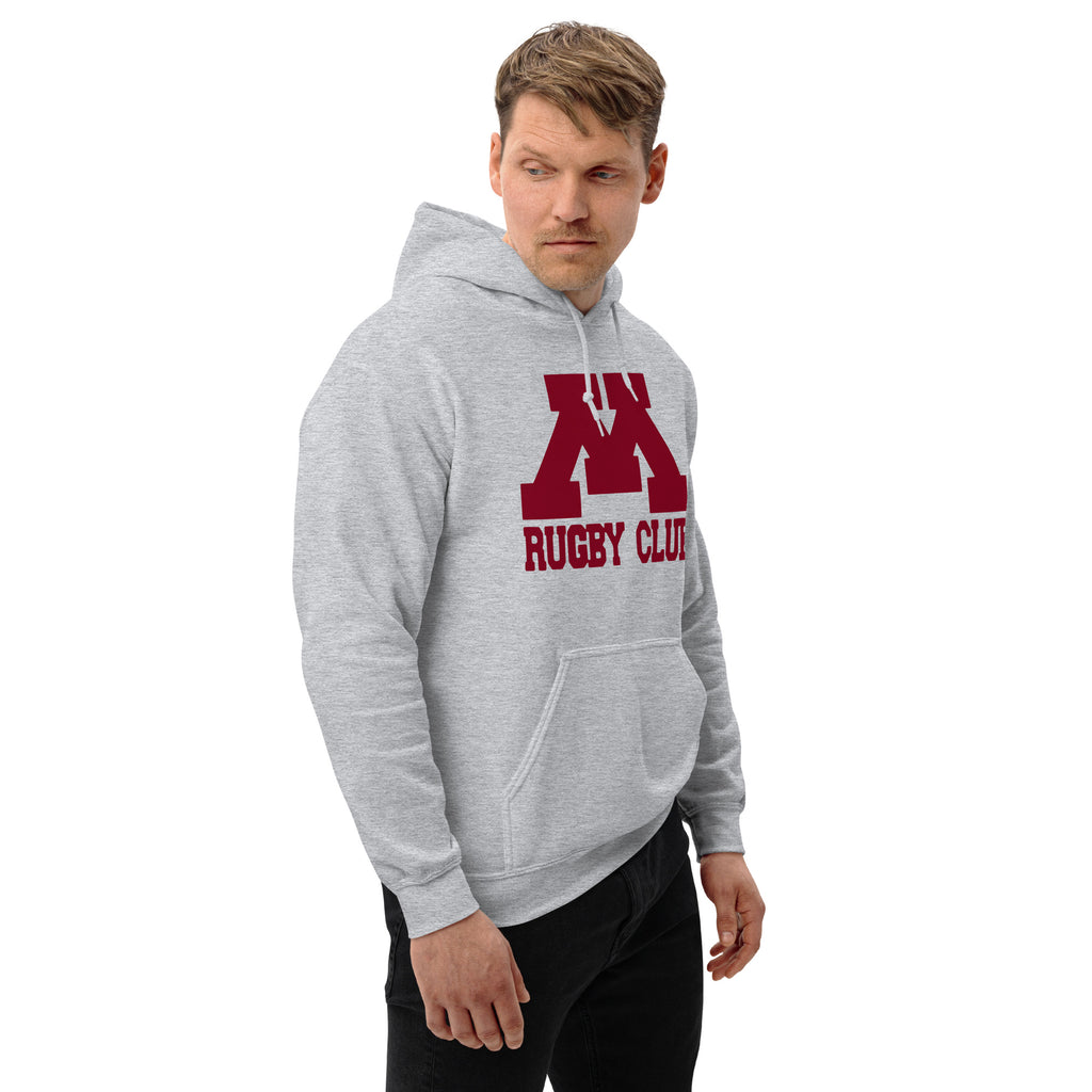 M Rugby Club sport gray pullover hoodie, alternate right-side view.