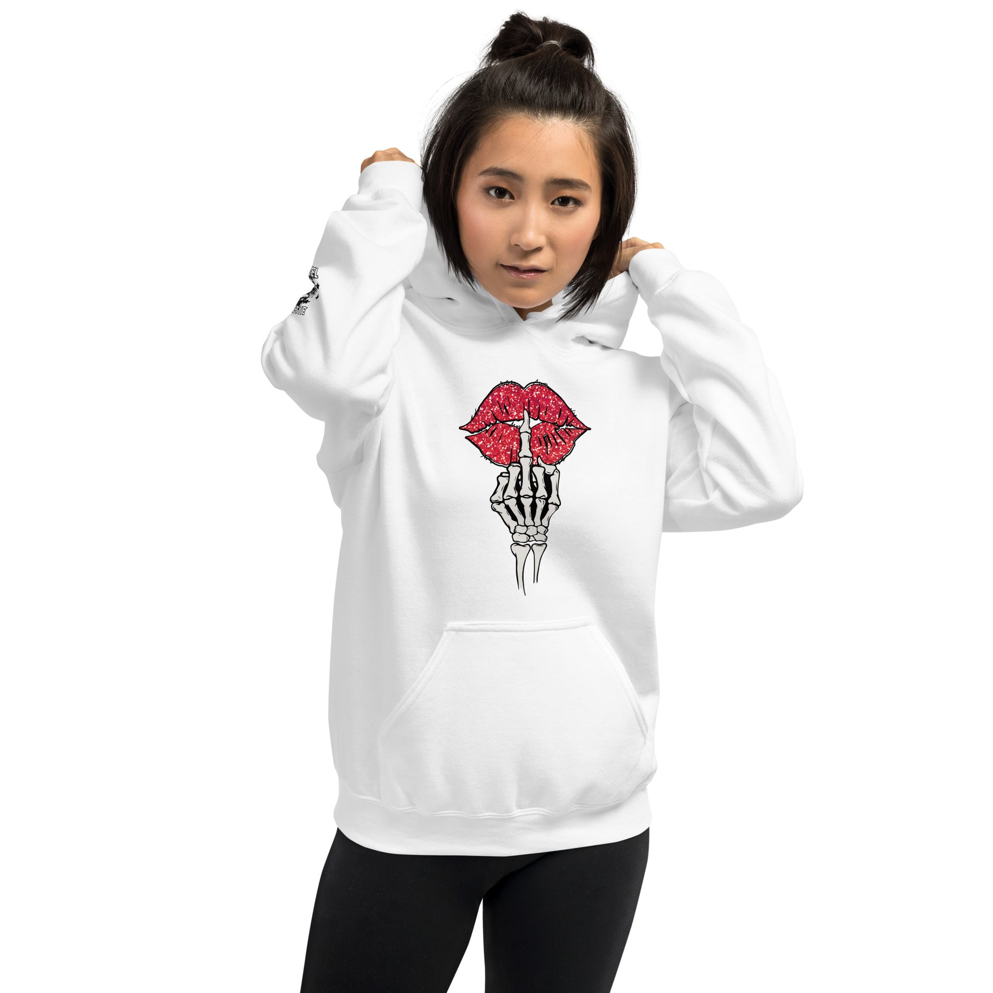 White Silence Sass NSFW Lips Middle Finger Hoodie  Infidel Collective