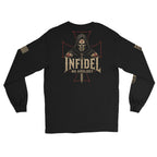 Death Mask Infidel No Apology back-print black long sleeve tee, back view, image 5