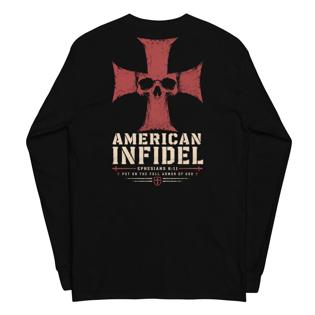 Black Full Armor American Infidel long-sleeve tee, back view