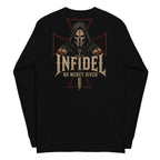 Death Mask Infidel No Mercy Given back-print black heavyweight long-sleeve tee, back view