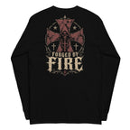 Forged by Fire Creed Back Print back-print black heavyweight long-sleeve tee, back view