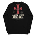 Deus Vult American Infidel Back Print back-print black heavyweight long-sleeve tee, back view