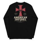 Deus Vult American Infidel Back Print back-print black heavyweight long-sleeve tee, back view