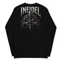 Infidel Knight of Creed Back Print back-print black heavyweight long-sleeve tee, back view