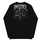 Infidel Knight of Creed Back Print back-print black heavyweight long-sleeve tee, back view