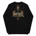 Death Mask Infidel Last to Kneel Back Print back-print black heavyweight long-sleeve tee, back view