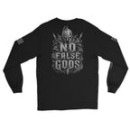 No False Gods Spartan Back Print back-print black heavyweight long-sleeve tee, back view 2