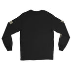 Cross My Infidel Heart Flag Shield front-print black heavyweight long-sleeve tee, back view 2