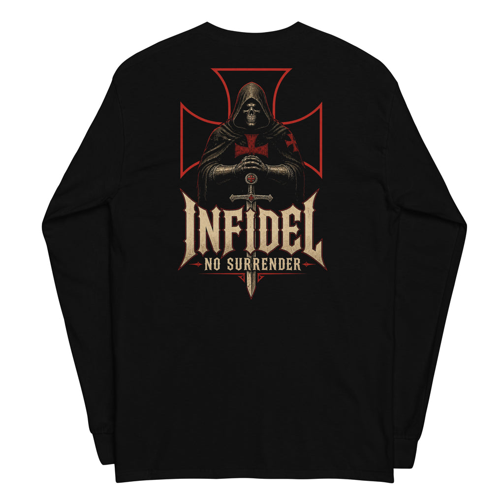 Knight of Creed No Surrender Back Print back-print black heavyweight long-sleeve tee, back view 2