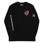 Crimson Cross Infidel Flag back-print black long sleeve tee, front view, image 2