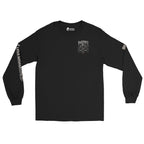 Knight of Infidel Never Bow Back Print back-print black heavyweight long-sleeve tee, front view 2