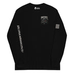 Infidel Knight of Creed Back Print back-print black heavyweight long-sleeve tee, front view
