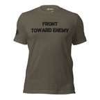 Front view of olive tee with front chest graphic