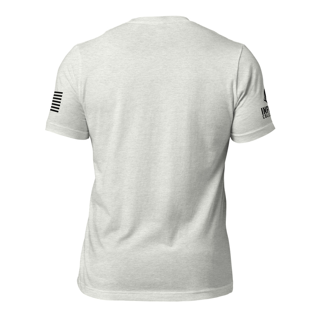 Back view of gray Tee With Arm Hits with clean unprinted back