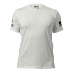 Front view of gray Tee With Arm Hits with clean chest and sleeve prints