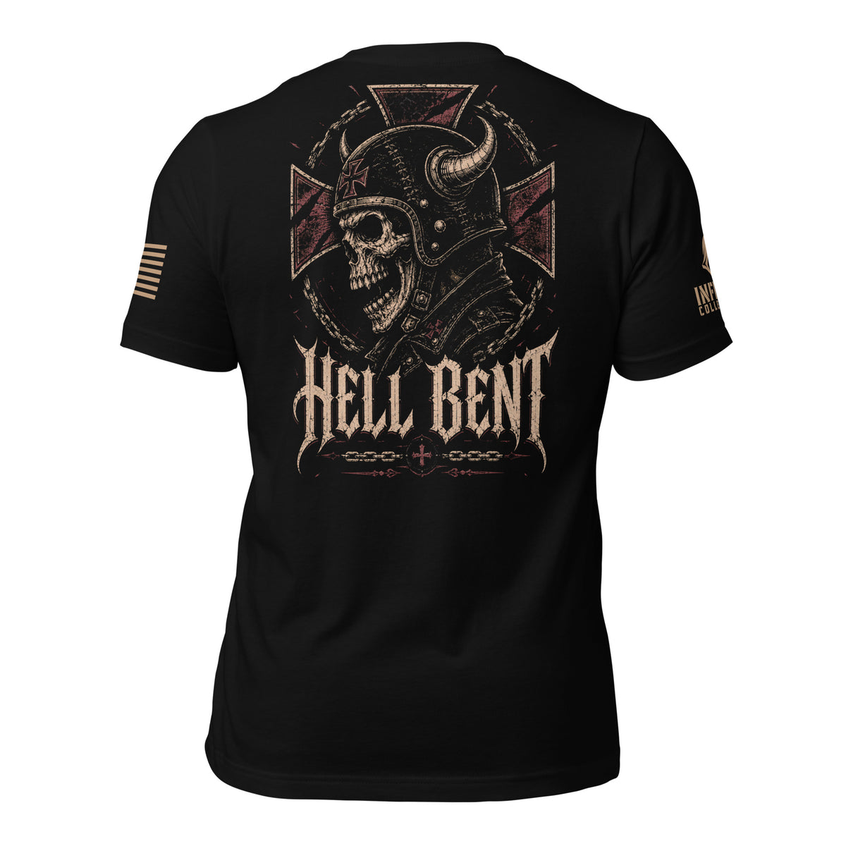 Back view of Black Hell Bent Biker Skull Back Print tee.