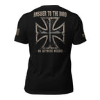 Back view of Black Answer to the Road Iron Cross Back Print tee.