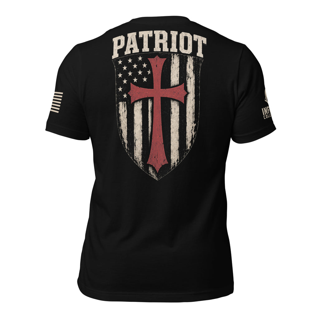Patriot American Cross Shield Back Print Tee, black tee, back view