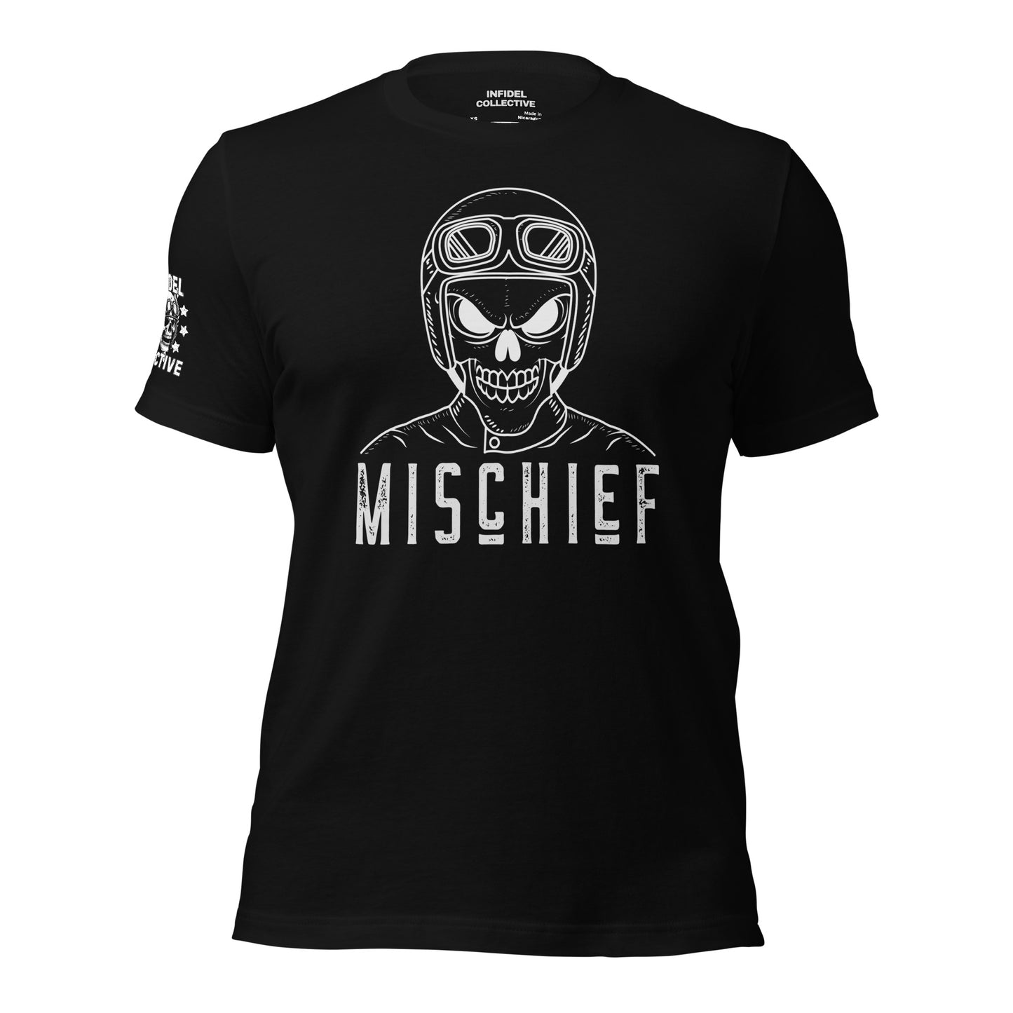 Mischief Biker Skull Black T Shirt - Graphic Tees Men & Women Bikers Want to Wear  Infidel Collective