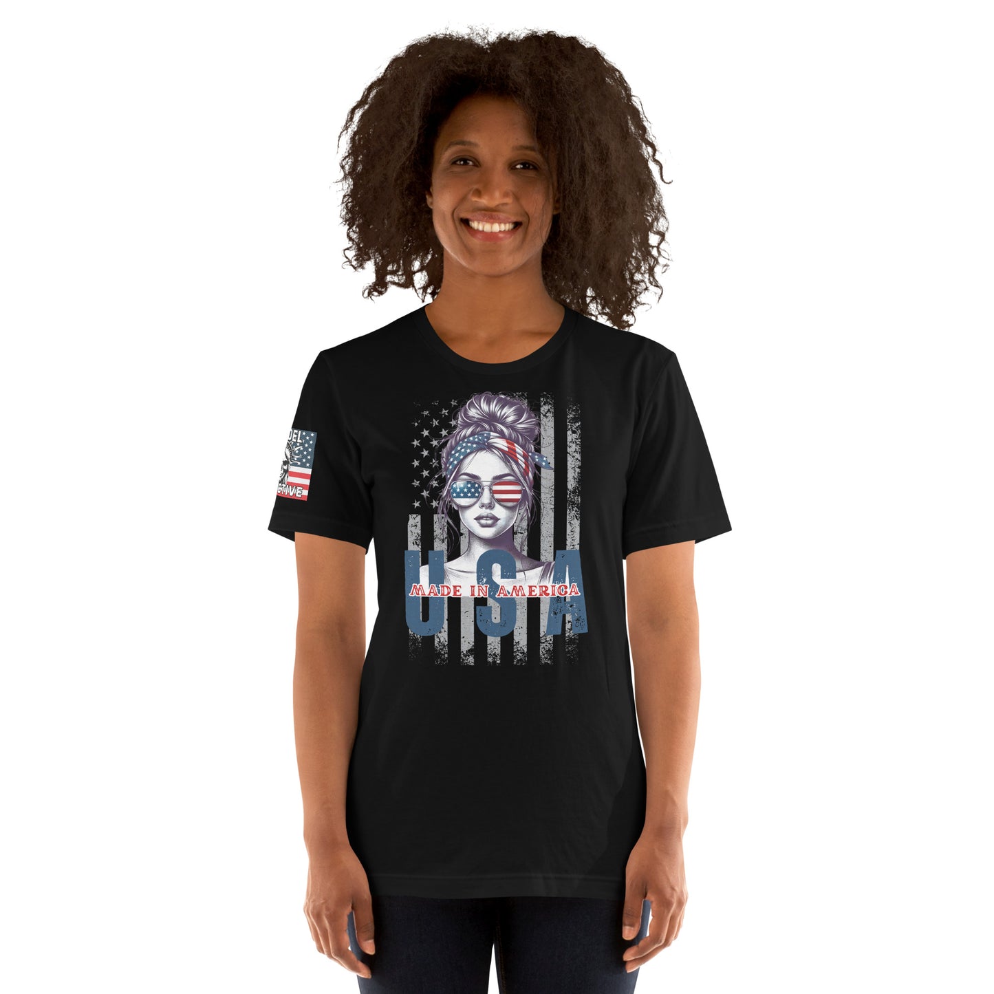Patriotic T-Shirt: Aviator Babe USA Flag Graphic Tee in Black  Infidel Collective