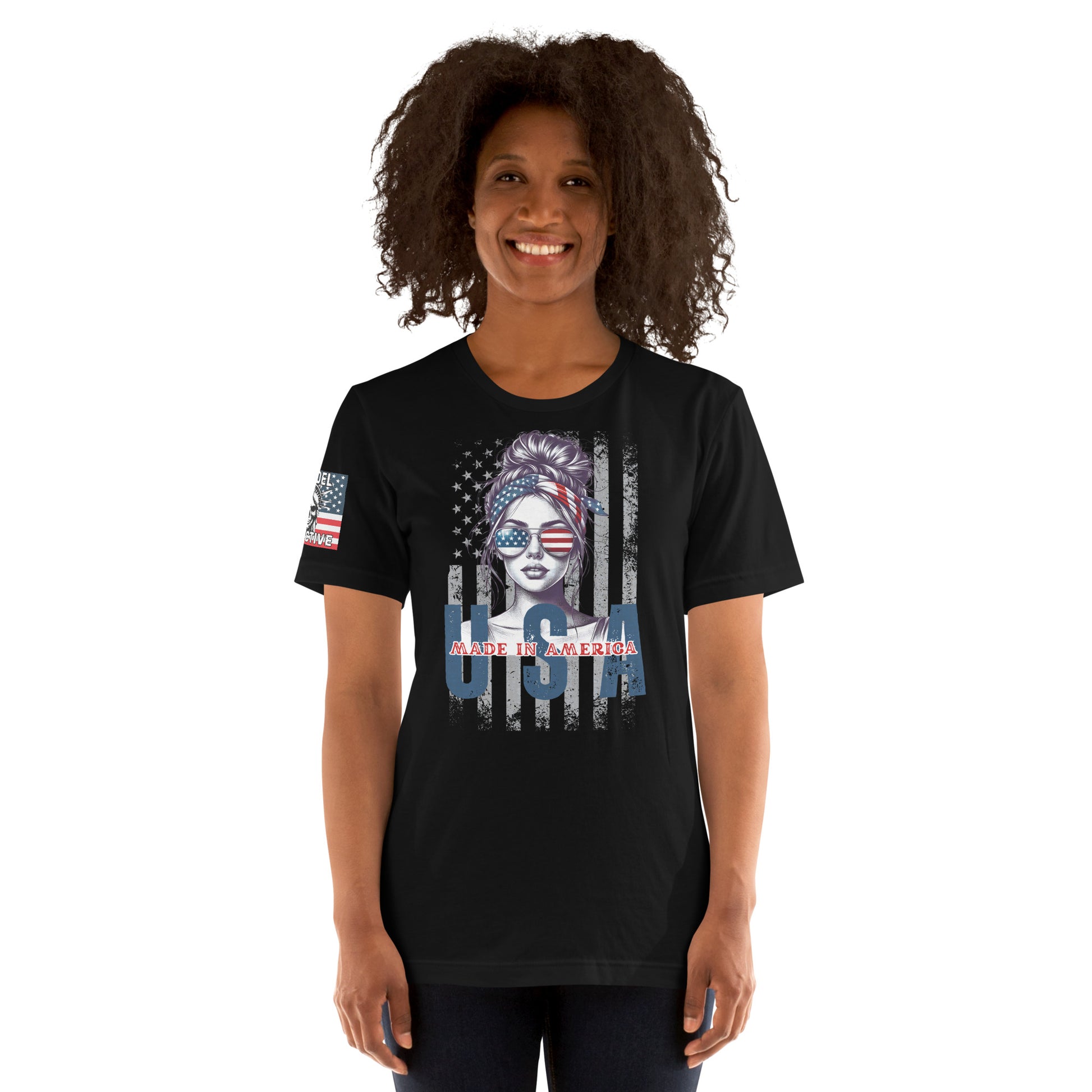 Patriotic T-Shirt: Aviator Babe USA Flag Graphic Tee in Black  Infidel Collective
