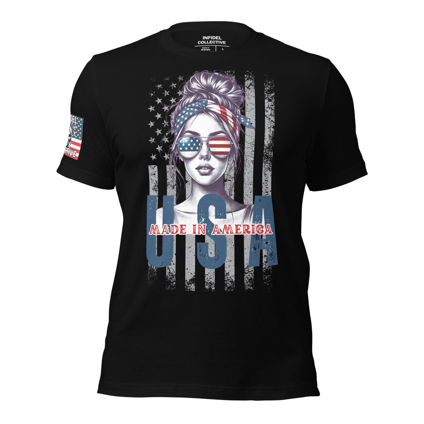 Patriotic T-Shirt: Aviator Babe USA Flag Graphic Tee in Black  Infidel Collective