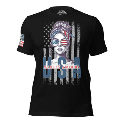 Patriotic T-Shirt: Aviator Babe USA Flag Graphic Tee in Black  Infidel Collective