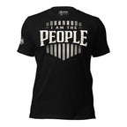 Black t-shirt with 'I AM THE PEOPLE' text on a white background