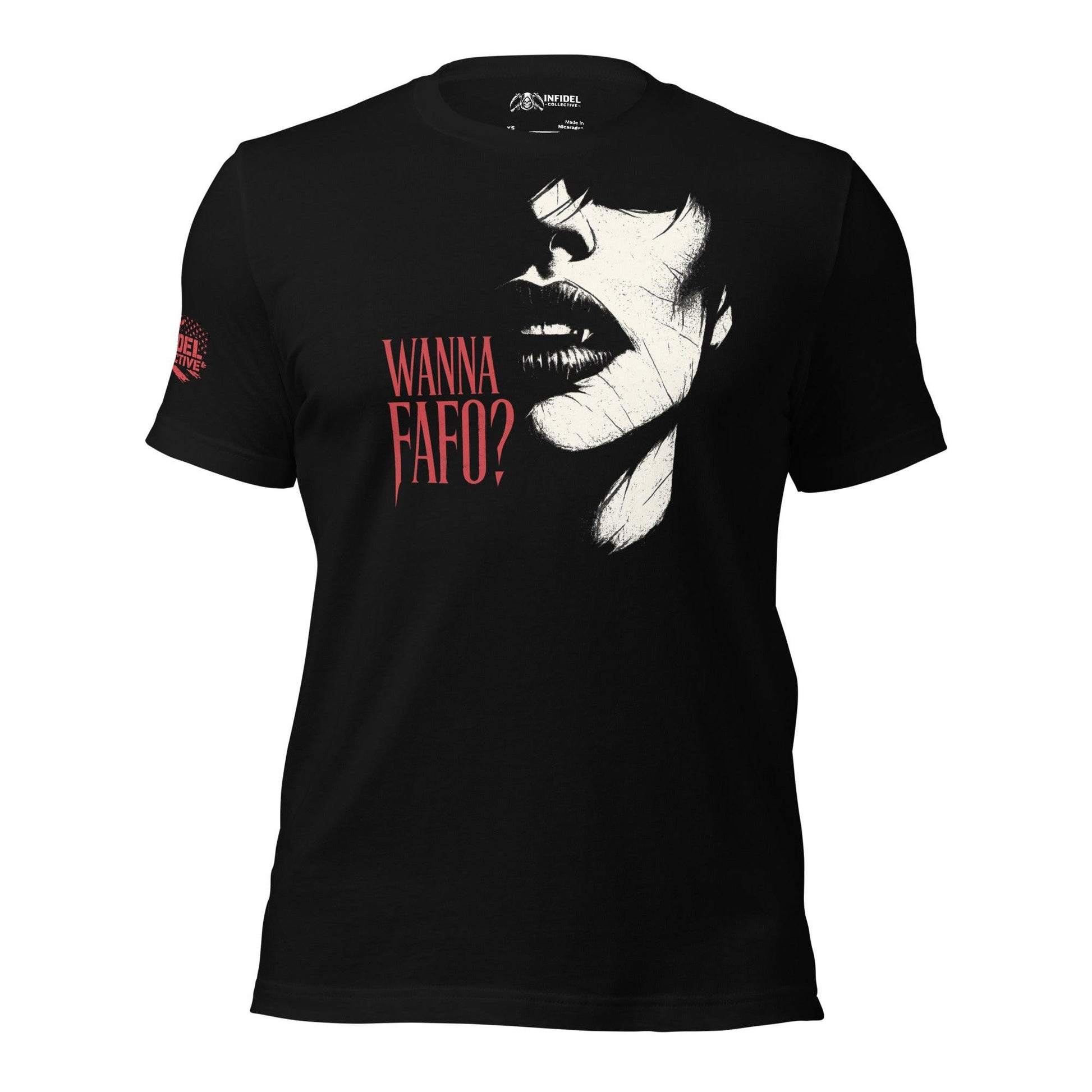 Sexy NSFW Wanna FAFO Women's Black T-Shirt  Infidel Collective