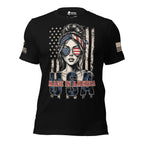 Front view of black Aviators Made in America USA women's tee