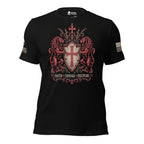 Front view of black Infidel's Lion Crest tee