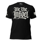 Front view of Black We the Infidel Declaration Script tee.