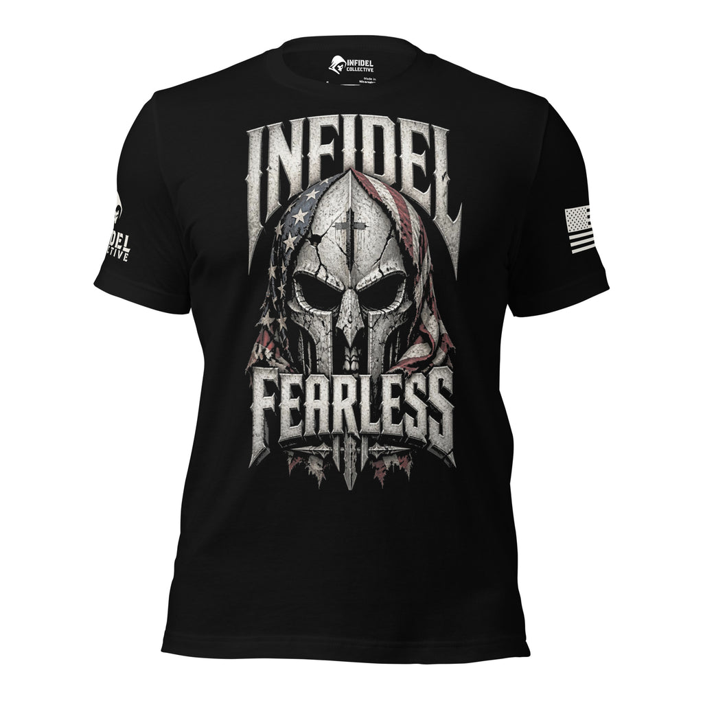 Front view of Black Infidel Fearless Crusader tee.
