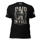 A Nation's Debt Paid in Full Tee, black tee, front view