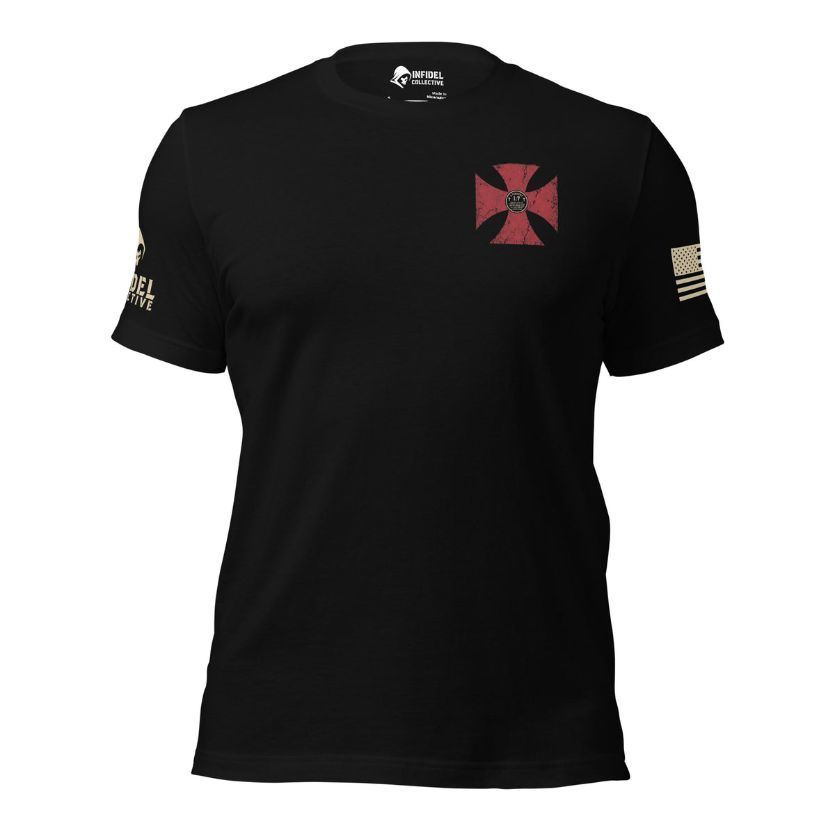 American Patriot 2 Timothy 1:7 Cross Back Print Tee, black tee, front view