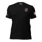 Patriot American Cross Shield Back Print Tee, black tee, front view