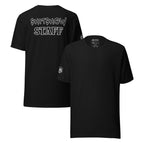 Black t-shirt with 'Shitshow Staff' text on the back, displayed from front and back views.