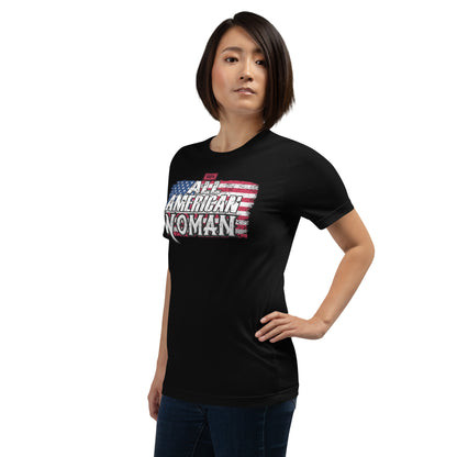 All American Woman Black T-Shirt | Patriotic Graphic Tee for Women  Infidel Collective