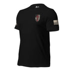 Patriot American Cross Shield Back Print Tee, black tee, left-side view