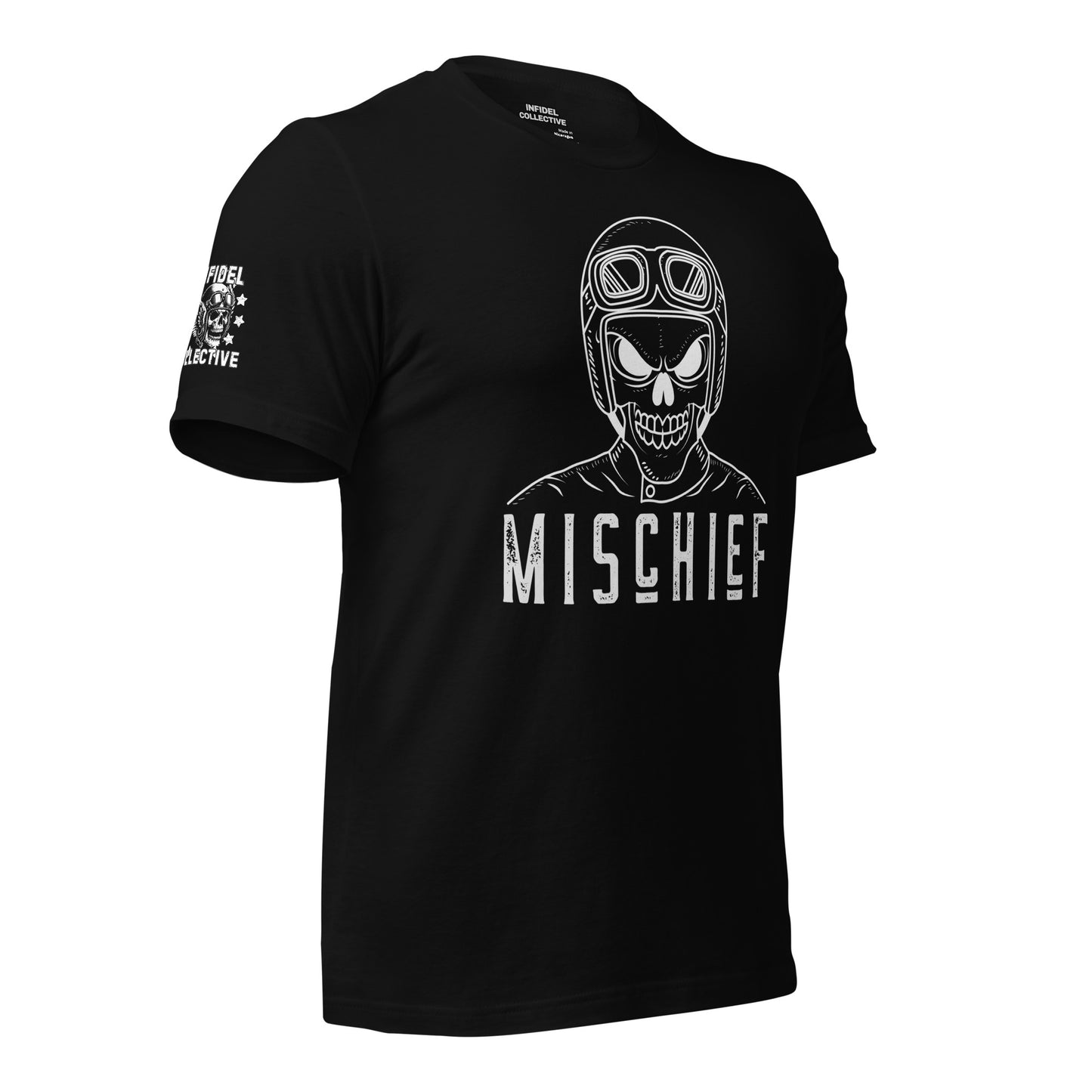 Mischief Biker Skull Black T Shirt - Graphic Tees Men & Women Bikers Want to Wear  Infidel Collective