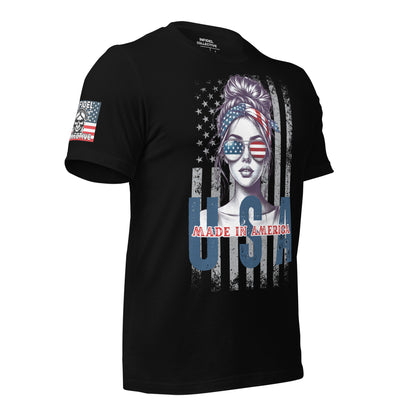 Patriotic T-Shirt: Aviator Babe USA Flag Graphic Tee in Black  Infidel Collective