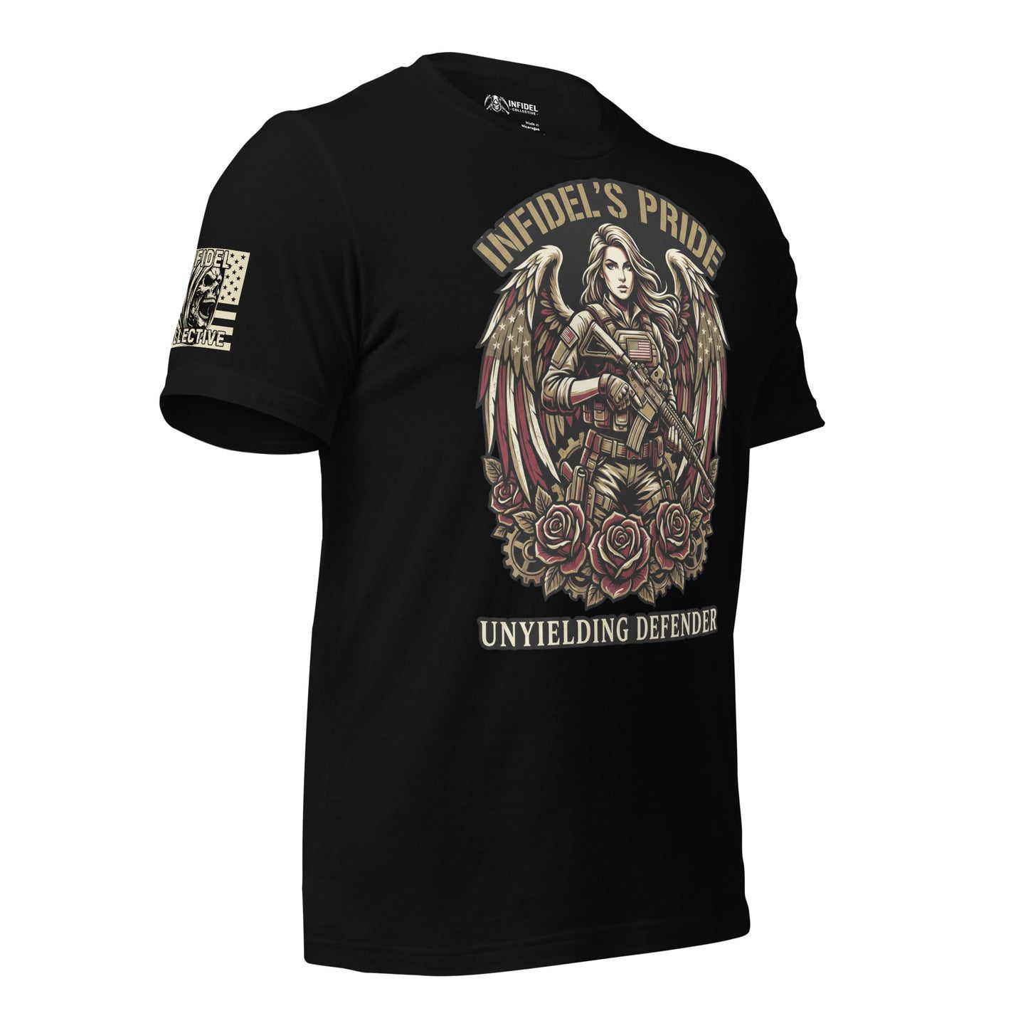 Unyielding Defender Women's Black T-Shirt  Infidel Collective