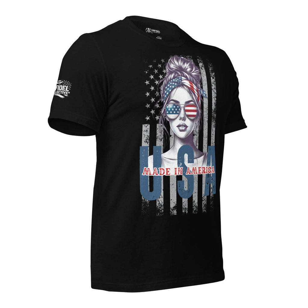 Patriotic T-Shirt: Aviator Babe USA Flag Graphic Tee in Black  Infidel Collective