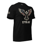 Black t-shirt with an eagle design and '1776 AF' text on a white background