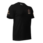 Front-right view of Black Hell Bent Biker Skull Back Print tee.