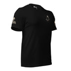 Front-right view of Black Infidel Not for All American Reaper Back Print tee.