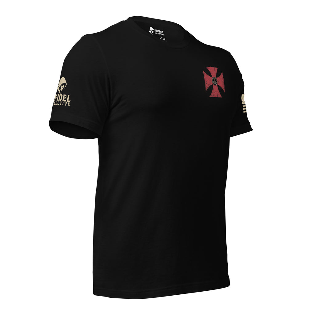 American Patriot 2 Timothy 1:7 Cross Back Print Tee, black tee, right-side view