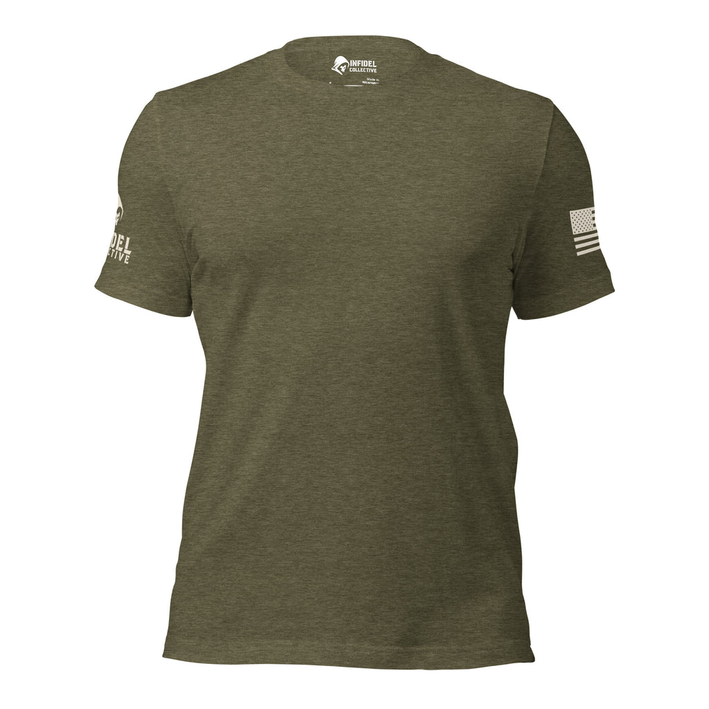 Front view of green Tee With Arm Hits with clean chest and sleeve prints